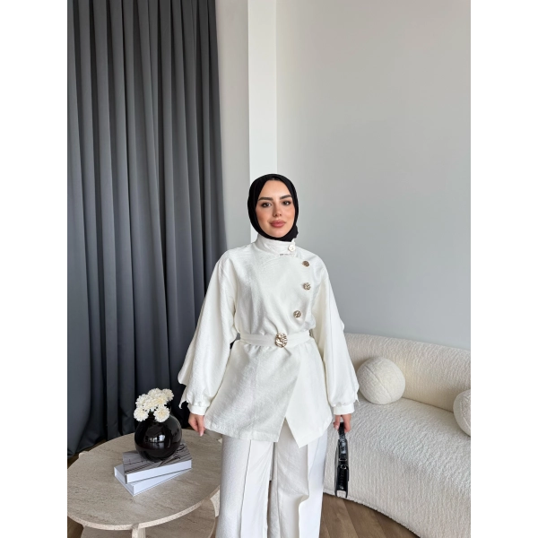 Tb - Evran Gold Düğme Cupra Takım - Ekru - ÖN SİPARİŞ