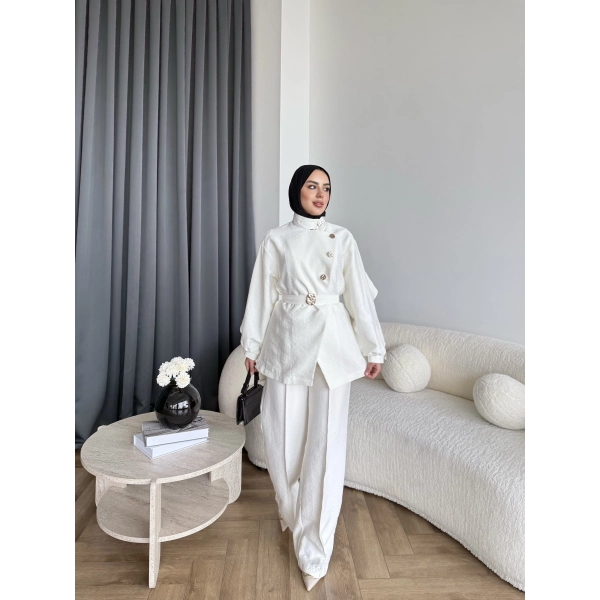 Tb - Evran Gold Düğme Cupra Takım - Ekru - ÖN SİPARİŞ