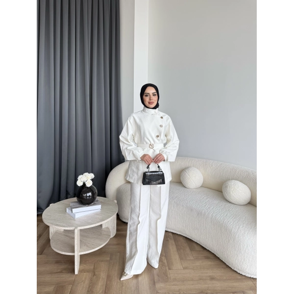 Tb - Evran Gold Düğme Cupra Takım - Ekru - ÖN SİPARİŞ