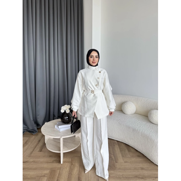 Tb - Evran Gold Düğme Cupra Takım - Ekru - ÖN SİPARİŞ