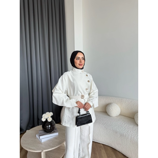 Tb - Evran Gold Düğme Cupra Takım - Ekru - ÖN SİPARİŞ