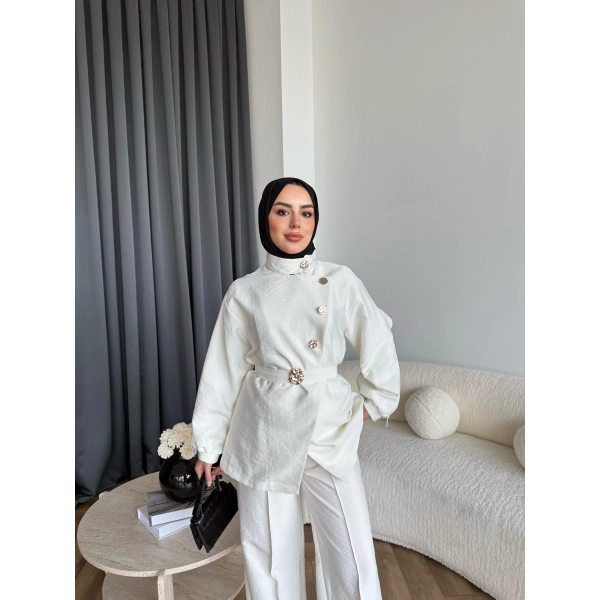 Tb - Evran Gold Düğme Cupra Takım - Ekru - ÖN SİPARİŞ