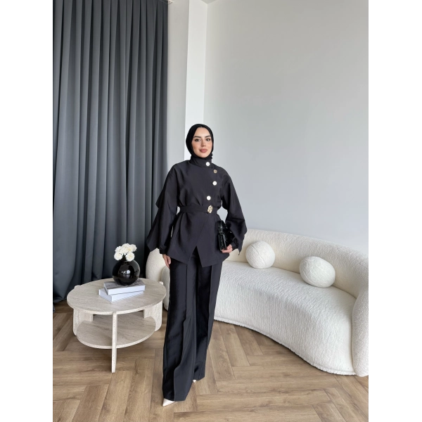 Tb - Evran Gold Düğme Cupra Takım - Siyah - ÖN SİPARİŞ