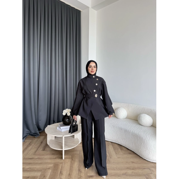 Tb - Evran Gold Düğme Cupra Takım - Siyah - ÖN SİPARİŞ