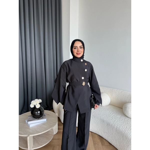 Tb - Evran Gold Düğme Cupra Takım - Siyah - ÖN SİPARİŞ