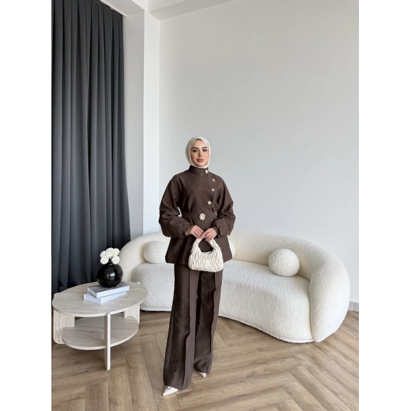 Tb - Evran Gold Düğme Cupra Takım - Kahve