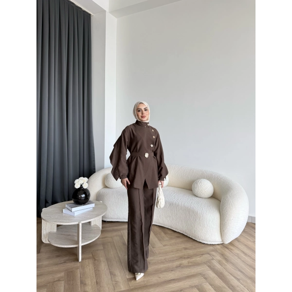 Tb - Evran Gold Düğme Cupra Takım - Kahve