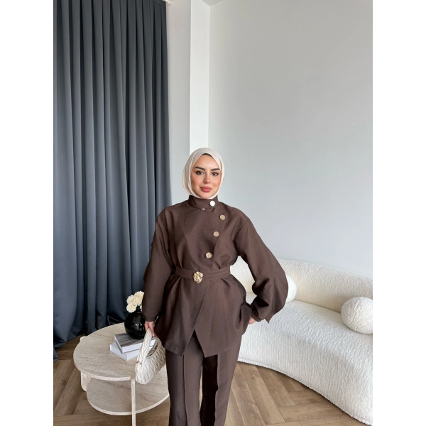 Tb - Evran Gold Düğme Cupra Takım - Kahve