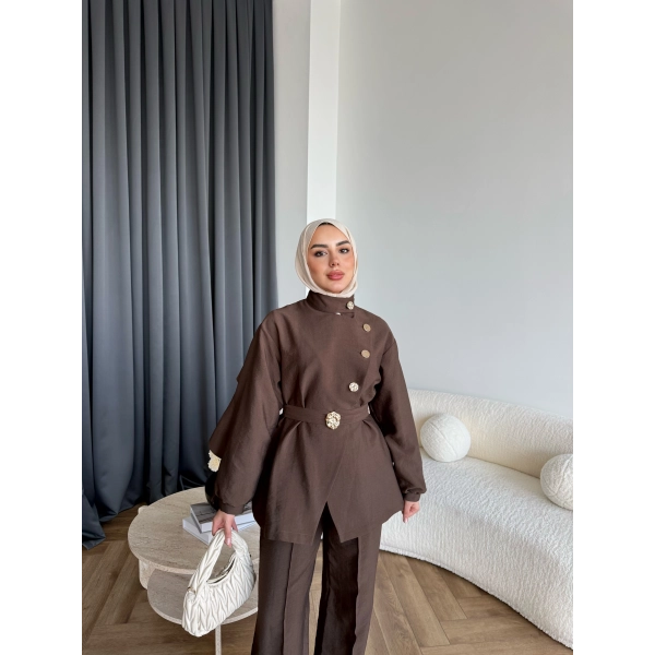 Tb - Evran Gold Düğme Cupra Takım - Kahve