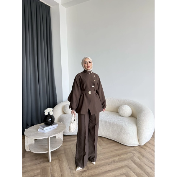 Tb - Evran Gold Düğme Cupra Takım - Kahve