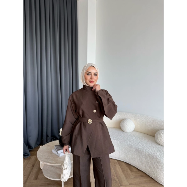 Tb - Evran Gold Düğme Cupra Takım - Kahve