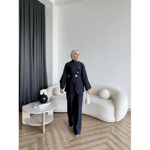 Tb - Evran Gold Düğme Cupra Takım - Lacivert