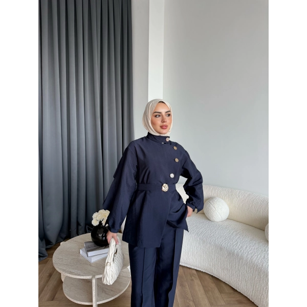 Tb - Evran Gold Düğme Cupra Takım - Lacivert