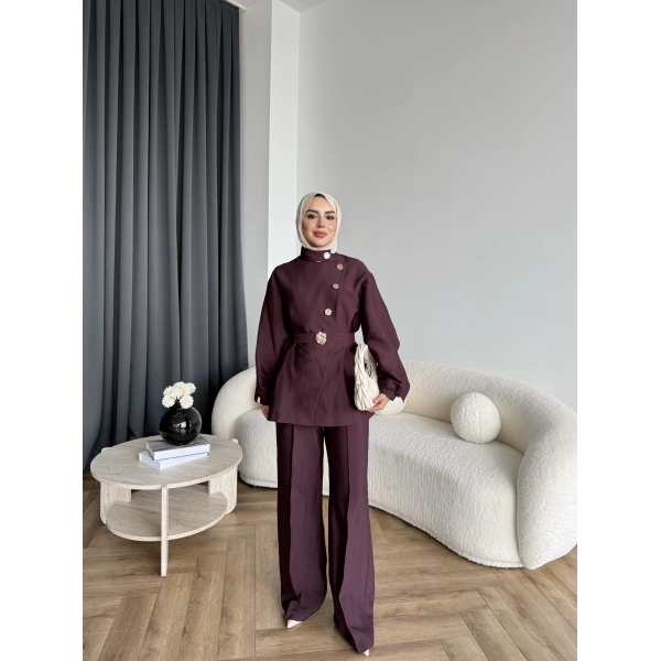 Tb - Evran Gold Düğme Cupra Takım - Bordo - ÖN SİPARİŞ