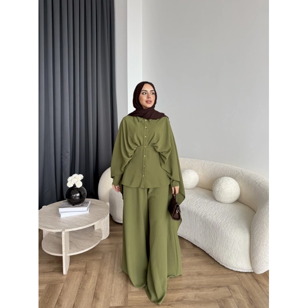 Qu - Liaml Pelerin Detay Takım - Yeşil