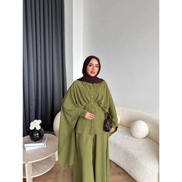 Qu - Liaml Pelerin Detay Takım - Yeşil