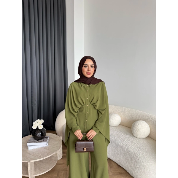 Qu - Liaml Pelerin Detay Takım - Yeşil