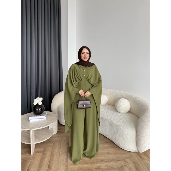 Qu - Liaml Pelerin Detay Takım - Yeşil