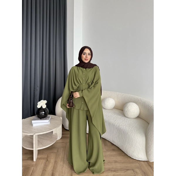 Qu - Liaml Pelerin Detay Takım - Yeşil