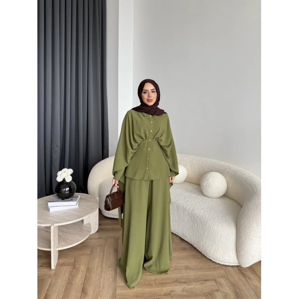 Qu - Liaml Pelerin Detay Takım - Yeşil