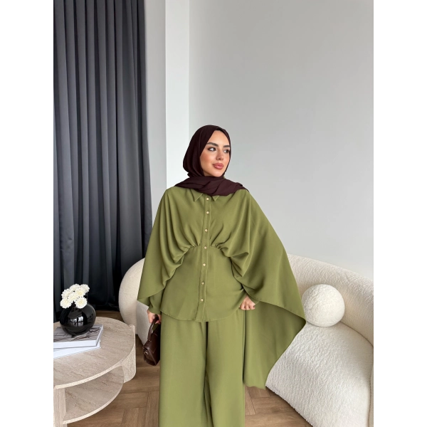 Qu - Liaml Pelerin Detay Takım - Yeşil