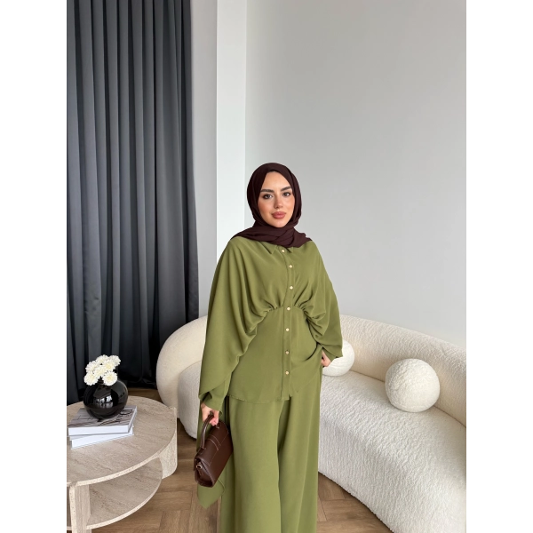 Qu - Liaml Pelerin Detay Takım - Yeşil