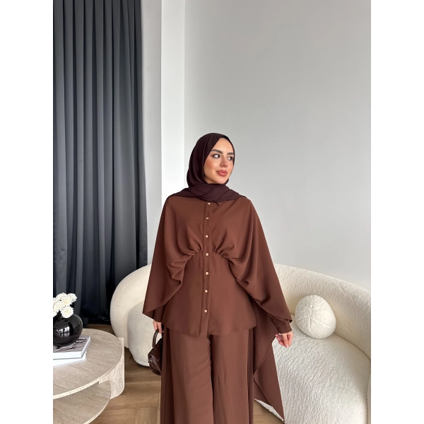 Qu - Liaml Pelerin Detay Takım - Kahve