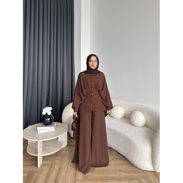 Qu - Liaml Pelerin Detay Takım - Kahve