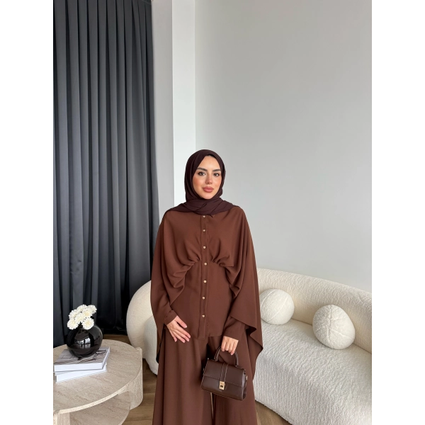 Qu - Liaml Pelerin Detay Takım - Kahve