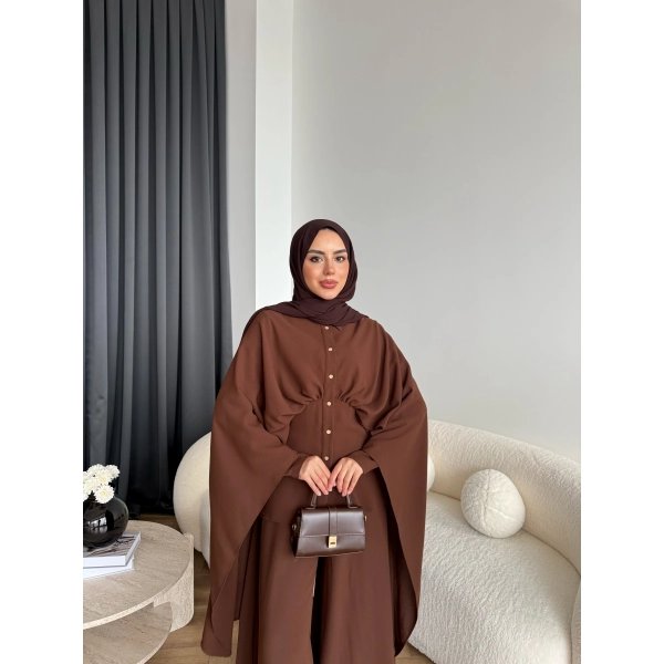 Qu - Liaml Pelerin Detay Takım - Kahve