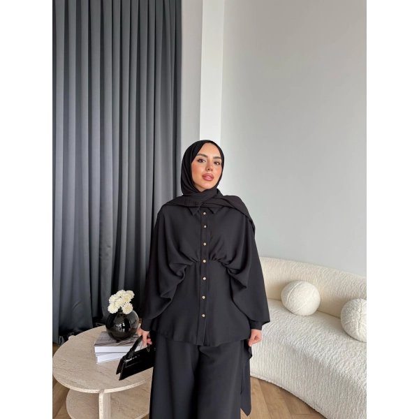 Qu - Liaml Pelerin Detay Takım - Siyah