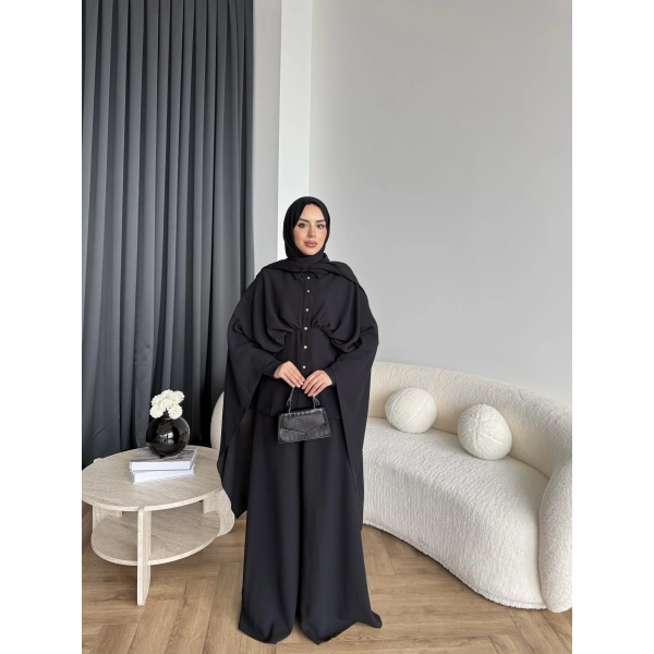 Qu - Liaml Pelerin Detay Takım - Siyah