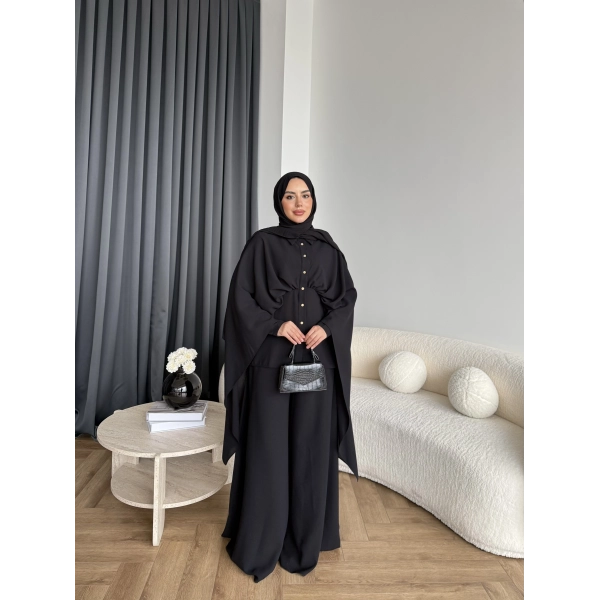 Qu - Liaml Pelerin Detay Takım - Siyah