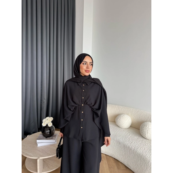 Qu - Liaml Pelerin Detay Takım - Siyah