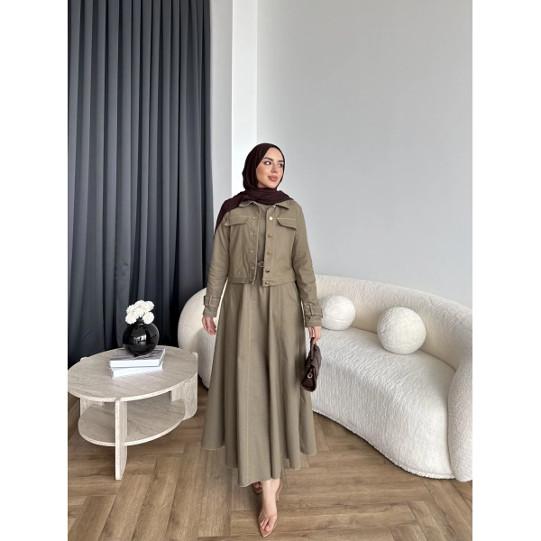 Tb - Eslan Ceketli Jile Elbise - Yeşil