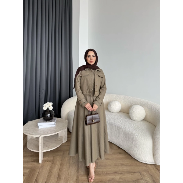 Tb - Eslan Ceketli Jile Elbise - Yeşil