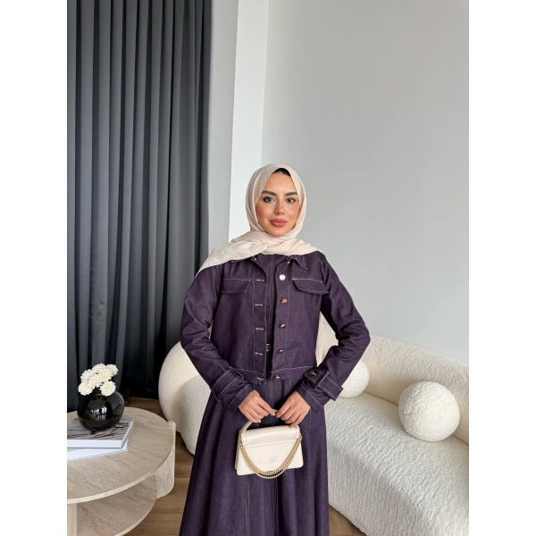 Tb - Eslan Ceketli Jile Elbise - Mürdüm