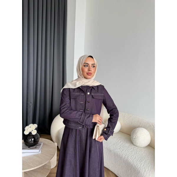 Tb - Eslan Ceketli Jile Elbise - Mürdüm