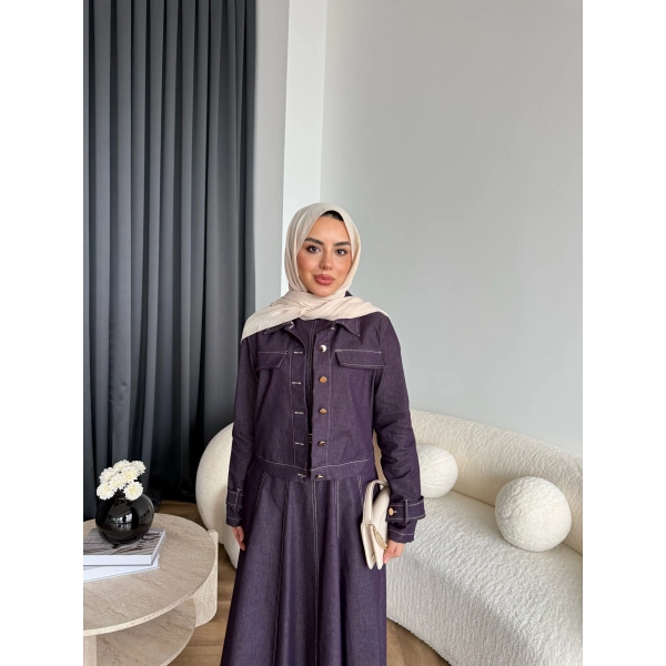 Tb - Eslan Ceketli Jile Elbise - Mürdüm