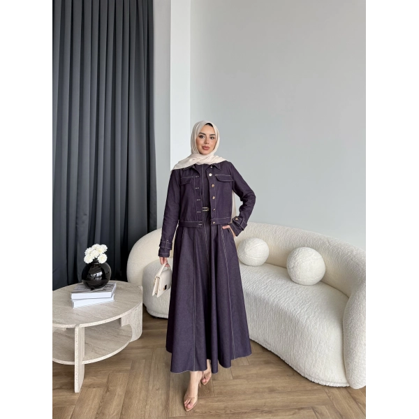 Tb - Eslan Ceketli Jile Elbise - Mürdüm