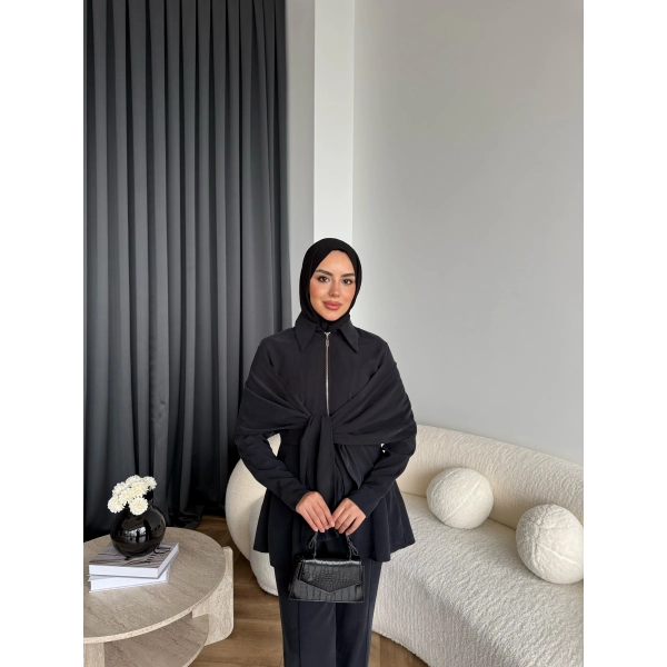 Qu - Hally Atkı Detay Modal Takım - Siyah