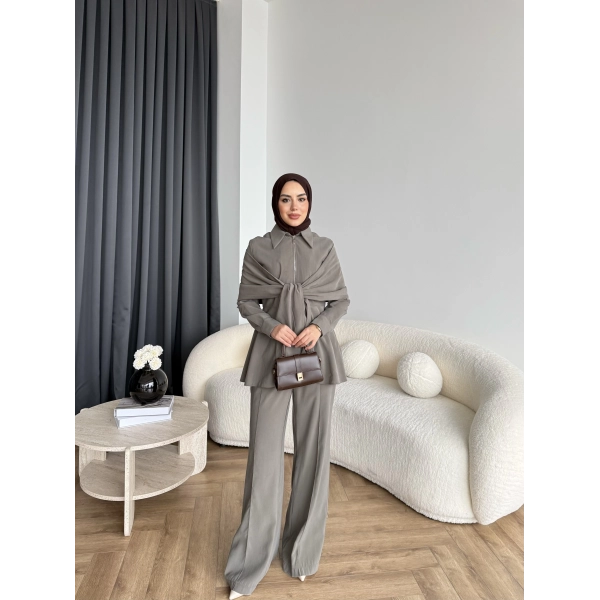 Qu - Hally Atkı Detay Modal Takım - Haki