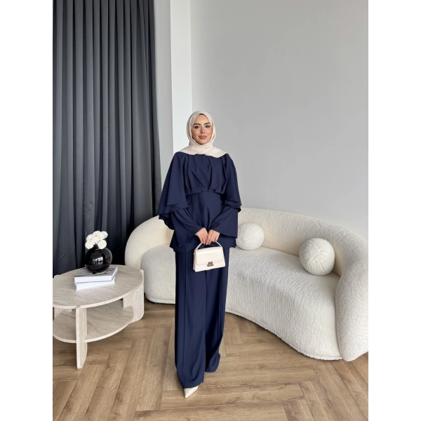 Qu - Eytan Fırfırlı Krep Takım - Lacivert