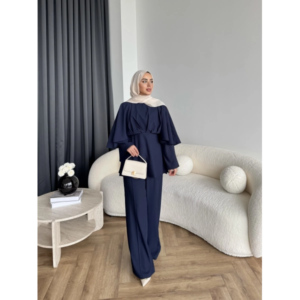 Qu - Eytan Fırfırlı Krep Takım - Lacivert