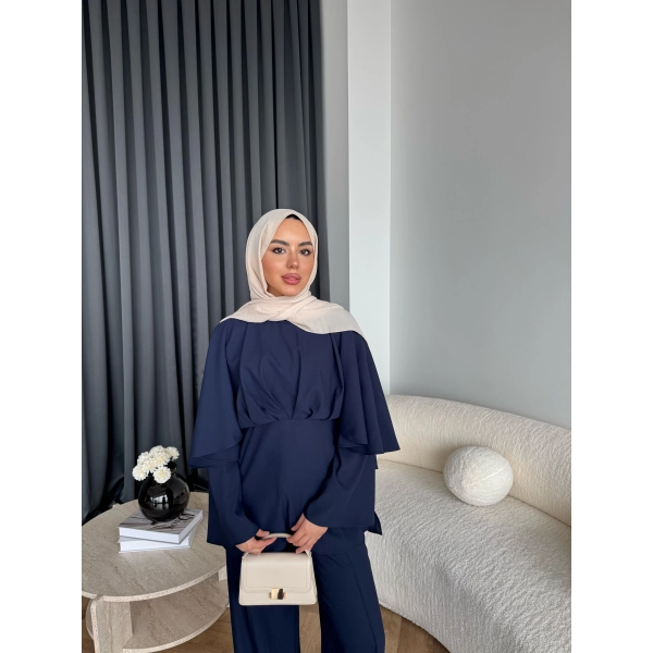 Qu - Eytan Fırfırlı Krep Takım - Lacivert