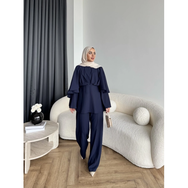 Qu - Eytan Fırfırlı Krep Takım - Lacivert