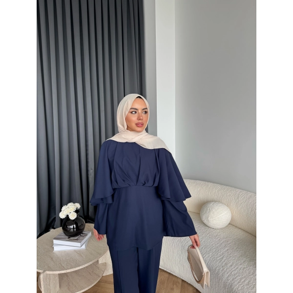 Qu - Eytan Fırfırlı Krep Takım - Lacivert