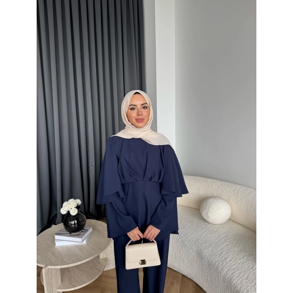 Qu - Eytan Fırfırlı Krep Takım - Lacivert