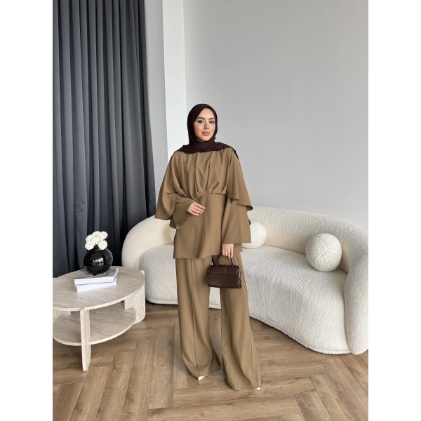 Qu - Eytan Fırfırlı Krep Takım - Camel