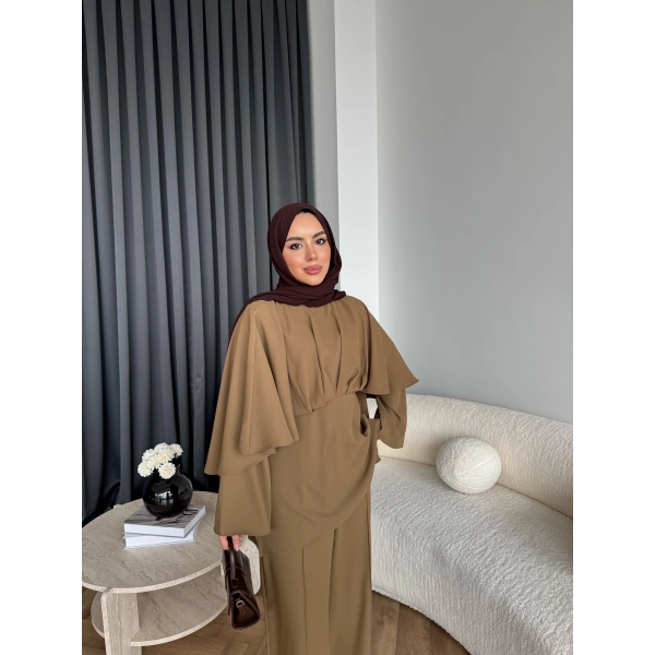 Qu - Eytan Fırfırlı Krep Takım - Camel